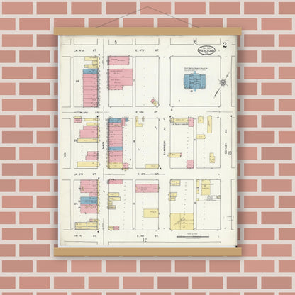 Old map wall art mockup — magnetic wood frame on brick wall — Sanborn Fire Insurance Map from Hereford, Deaf Smith County, Texas (1920), Sheet #0002