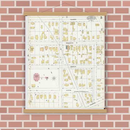 Old map wall art mockup — magnetic wood frame on brick wall — Sanborn Fire Insurance Map from Grand Haven, Ottawa County, Michigan (1899), Sheet #0005