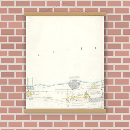 Old map wall art mockup — magnetic wood frame on brick wall — Sanborn Fire Insurance Map from Chicago, Cook County, Illinois (Unknown), Sheet #0004