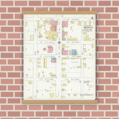 Old map wall art mockup — magnetic wood frame on brick wall — Sanborn Fire Insurance Map from Hendersonville, Henderson County, North Carolina (1912), Sheet #0004