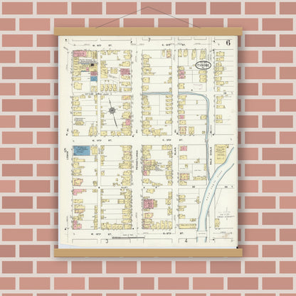 Old map wall art mockup — magnetic wood frame on brick wall — Sanborn Fire Insurance Map from Tyrone, Blair County, Pennsylvania (1911), Sheet #0006