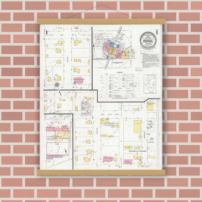 Old map wall art mockup — magnetic wood frame on brick wall — Sanborn Fire Insurance Map from Neoga, Cumberland County, Illinois (1930) - Complete Map Set