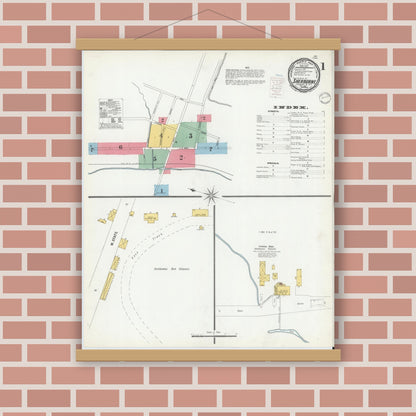Old map wall art mockup — magnetic wood frame on brick wall — Sanborn Fire Insurance Map from Sherburne, Chenango County, New York (1900) - Complete Map Set