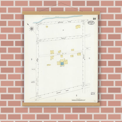 Old map wall art mockup — magnetic wood frame on brick wall — Sanborn Fire Insurance Map from Nahant, Essex County, Massachusetts (1907), Sheet #0010