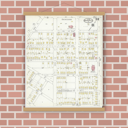 Old map wall art mockup — magnetic wood frame on brick wall — Sanborn Fire Insurance Map from Wichita Falls, Wichita County, Texas (1915), Sheet #0024
