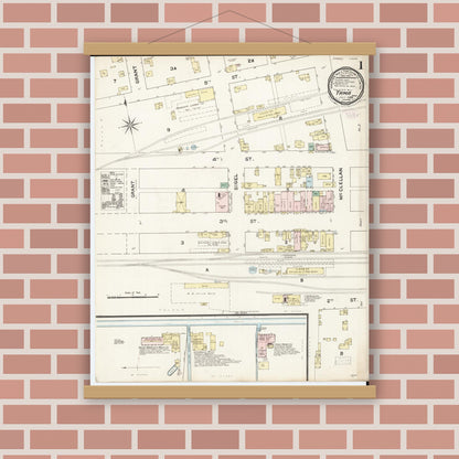Old map wall art mockup — magnetic wood frame on brick wall — Sanborn Fire Insurance Map from Tama, Tama County, Iowa (1888) â€” Complete Set