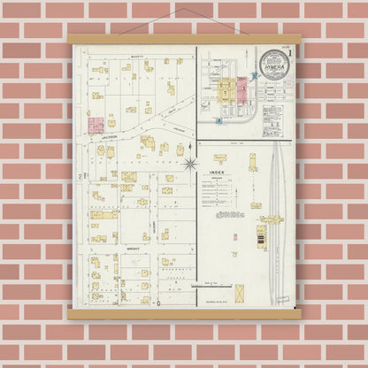 Old map wall art mockup — magnetic wood frame on brick wall — Sanborn Fire Insurance Map from Hymera, Sullivan County, Indiana (1904) - Complete Map Set