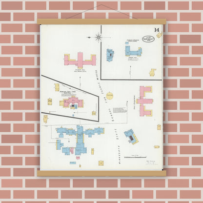 Old map wall art mockup — magnetic wood frame on brick wall — Sanborn Fire Insurance Map from Faribault, Rice County, Minnesota (1899), Sheet #0014