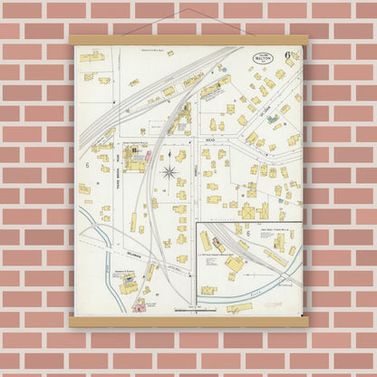 Old map wall art mockup — magnetic wood frame on brick wall — Sanborn Fire Insurance Map from Walton, Delaware County, New York (1903), Sheet #0006