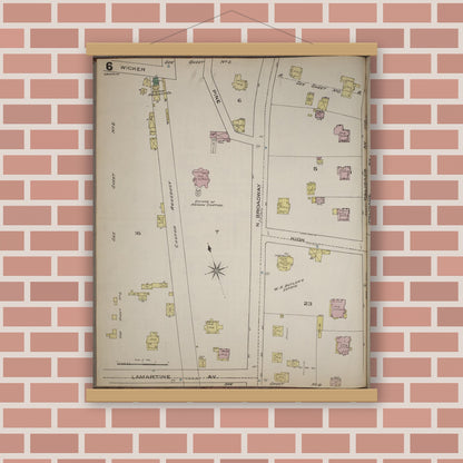 Old map wall art mockup — magnetic wood frame on brick wall — Sanborn Fire Insurance Map from Yonkers, Westchester County, New York (1886), Sheet #0006