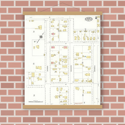 Old map wall art mockup — magnetic wood frame on brick wall — Sanborn Fire Insurance Map from Cloverdale, Sonoma County, California (1911), Sheet #0002