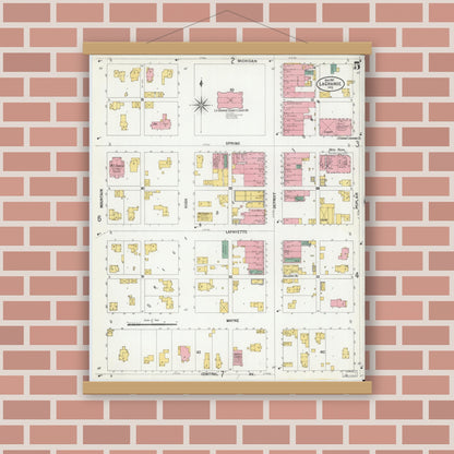 Old map wall art mockup — magnetic wood frame on brick wall — Sanborn Fire Insurance Map from Lagrange, LaGrange County, Indiana (1901), Sheet #0005