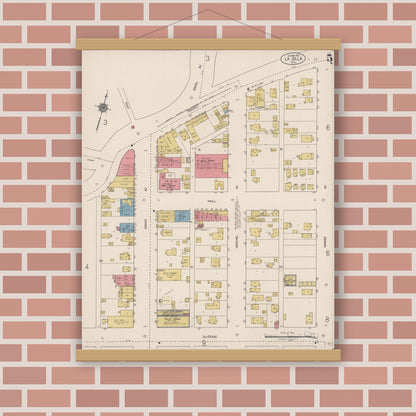 Old map wall art mockup — magnetic wood frame on brick wall — Sanborn Fire Insurance Map from La Jolla, San Diego County, California (1921), Sheet #0005
