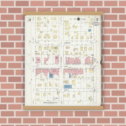 Old map wall art mockup — magnetic wood frame on brick wall — Sanborn Fire Insurance Map from Yale, Saint Clair County, Michigan (1924), Sheet #0002