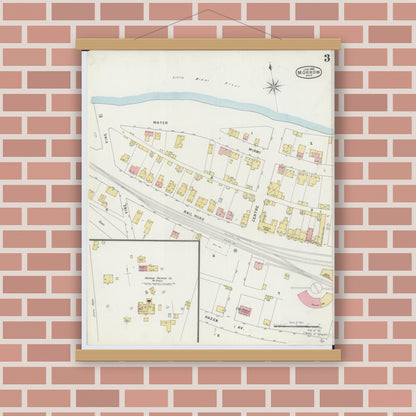 Old map wall art mockup — magnetic wood frame on brick wall — Sanborn Fire Insurance Map from Morrow, Warren County, Ohio (1895), Sheet #0003