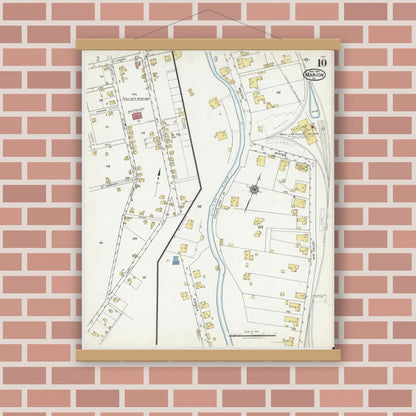 Old map wall art mockup — magnetic wood frame on brick wall — Sanborn Fire Insurance Map from Marion, Smyth County, Virginia (1921), Sheet #0010