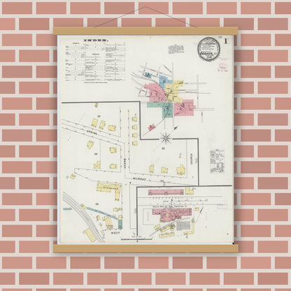 Old map wall art mockup — magnetic wood frame on brick wall — Sanborn Fire Insurance Map from Goshen, Orange County, New York (1894) - Complete Map Set