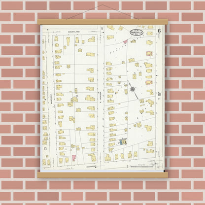 Old map wall art mockup — magnetic wood frame on brick wall — Sanborn Fire Insurance Map from Painesville, Lake County, Ohio (1911), Sheet #0006