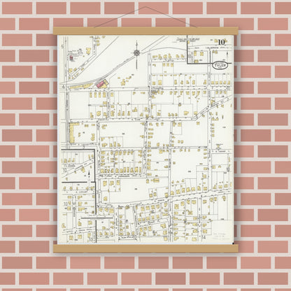 Old map wall art mockup — magnetic wood frame on brick wall — Sanborn Fire Insurance Map from Tyler, Smith County, Texas (1919), Sheet #0010