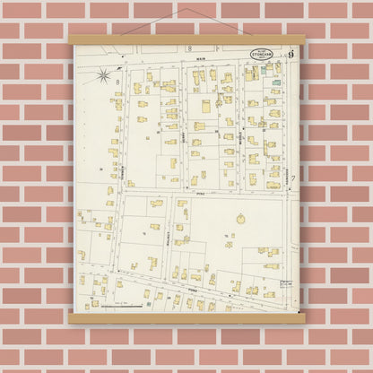 Old map wall art mockup — magnetic wood frame on brick wall — Sanborn Fire Insurance Map from Stoneham, Middlesex County, Massachusetts (1897), Sheet #0009
