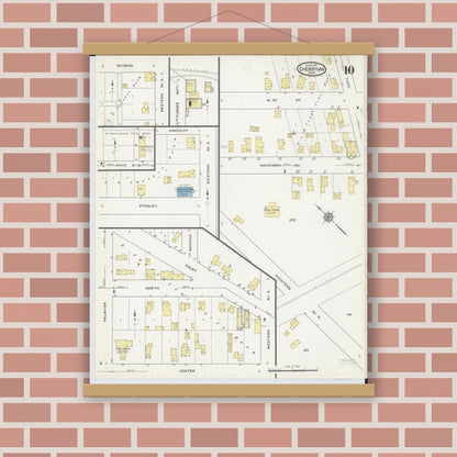 Old map wall art mockup — magnetic wood frame on brick wall — Sanborn Fire Insurance Map from Cheboygan, Cheboygan County, Michigan (1915), Sheet #0010