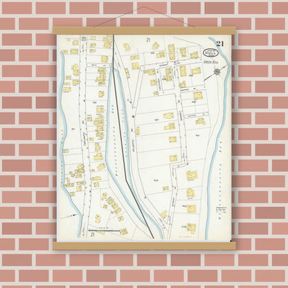 Old map wall art mockup — magnetic wood frame on brick wall — Sanborn Fire Insurance Map from Hull, Plymouth County, Massachusetts (1916), Sheet #0021