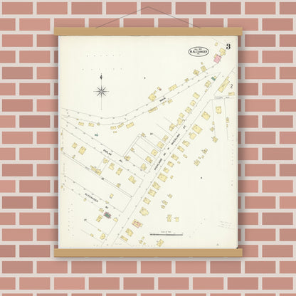 Old map wall art mockup — magnetic wood frame on brick wall — Sanborn Fire Insurance Map from West Alexander, Washington County, Pennsylvania (1907), Sheet #0003