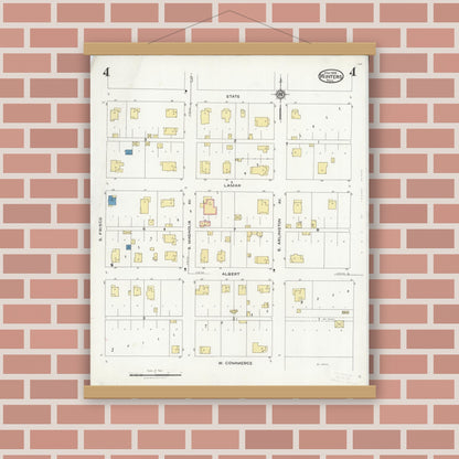 Old map wall art mockup — magnetic wood frame on brick wall — Sanborn Fire Insurance Map from Winters, Runnels County, Texas (1925), Sheet #0004