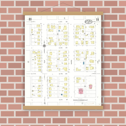 Old map wall art mockup — magnetic wood frame on brick wall — Sanborn Fire Insurance Map from Atlantic, Cass County, Iowa (1923), Sheet #0011