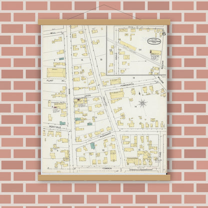 Old map wall art mockup — magnetic wood frame on brick wall — Sanborn Fire Insurance Map from Stoneham, Middlesex County, Massachusetts (1892), Sheet #0006
