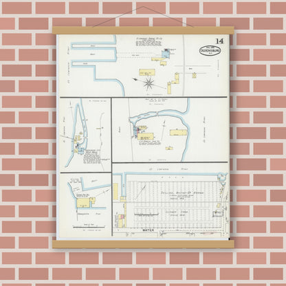 Old map wall art mockup — magnetic wood frame on brick wall — Sanborn Fire Insurance Map from Ogdensburg, St. Lawrence County, New York (1892), Sheet #0013