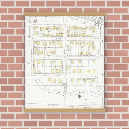 Old map wall art mockup — magnetic wood frame on brick wall — Sanborn Fire Insurance Map from Crockett, Contra Costa County, California (1924), Sheet #0008