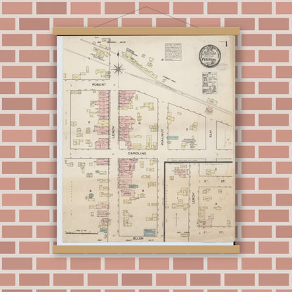 Old map wall art mockup — magnetic wood frame on brick wall — Sanborn Fire Insurance Map from Fenton, Genesee County, Michigan (1884) - Complete Map Set