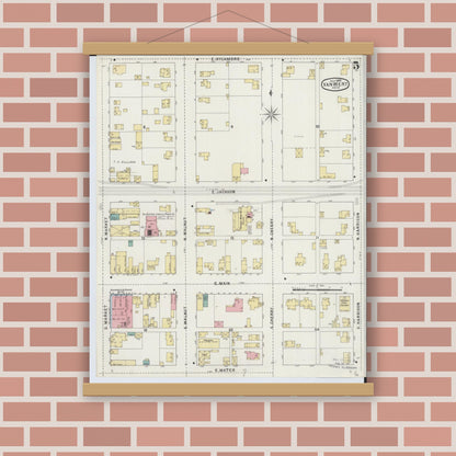 Old map wall art mockup — magnetic wood frame on brick wall — Sanborn Fire Insurance Map from Van Wert, Van Wert County, Ohio (1895), Sheet #0005
