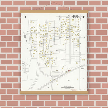 Old map wall art mockup — magnetic wood frame on brick wall — Sanborn Fire Insurance Map from Needham, Norfolk County, Massachusetts (1926), Sheet #0011