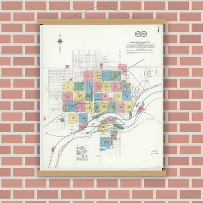 Old map wall art mockup — magnetic wood frame on brick wall — Sanborn Fire Insurance Map from Appleton, Outagamie County, Wisconsin (1911) - Complete Map Set