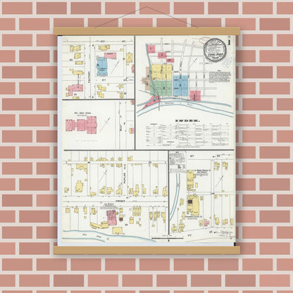 Old map wall art mockup — magnetic wood frame on brick wall — Sanborn Fire Insurance Map from Canal Dover, Tuscarawas County, Ohio (1899), Sheet #0001