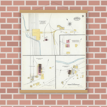 Old map wall art mockup — magnetic wood frame on brick wall — Sanborn Fire Insurance Map from Nanticoke, Luzerne County, Pennsylvania (1903), Sheet #0009