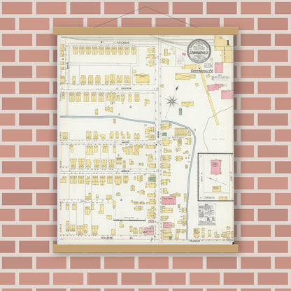 Old map wall art mockup — magnetic wood frame on brick wall — Sanborn Fire Insurance Map from Edwardsville, Luzerne County, Pennsylvania (1903) - Complete Map Set