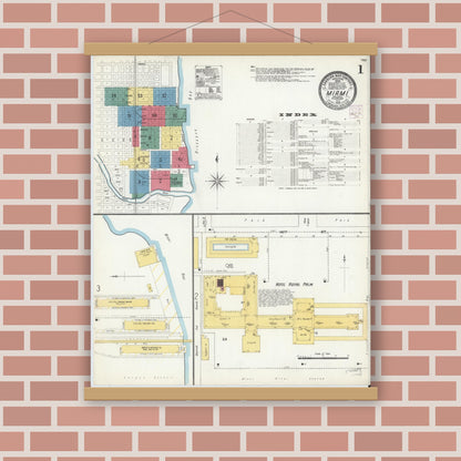 Old map wall art mockup — magnetic wood frame on brick wall — Sanborn Fire Insurance Map from Miami, Dade County, Florida (1906), Sheet #0001