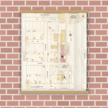 Old map wall art mockup — magnetic wood frame on brick wall — Sanborn Fire Insurance Map from Granger, Williamson County, Texas (1940), Sheet #0004