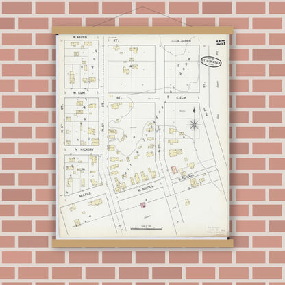 Old map wall art mockup — magnetic wood frame on brick wall — Sanborn Fire Insurance Map from Stillwater, Washington County, Minnesota (1891), Sheet #0025