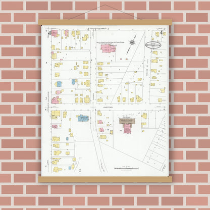 Old map wall art mockup — magnetic wood frame on brick wall — Sanborn Fire Insurance Map from South Charleston, Clark County, Ohio (1927), Sheet #0004