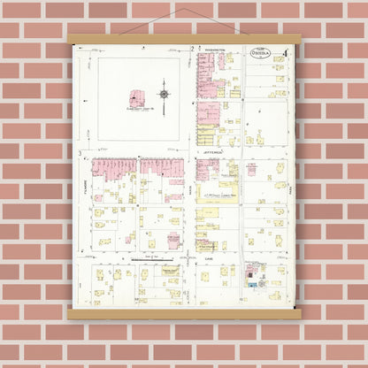 Old map wall art mockup — magnetic wood frame on brick wall — Sanborn Fire Insurance Map from Osceola, Clarke County, Iowa (1913), Sheet #0004
