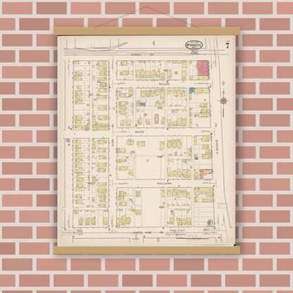 Old map wall art mockup — magnetic wood frame on brick wall — Sanborn Fire Insurance Map from Wyandotte, Wayne County, Michigan (1922), Sheet #0007