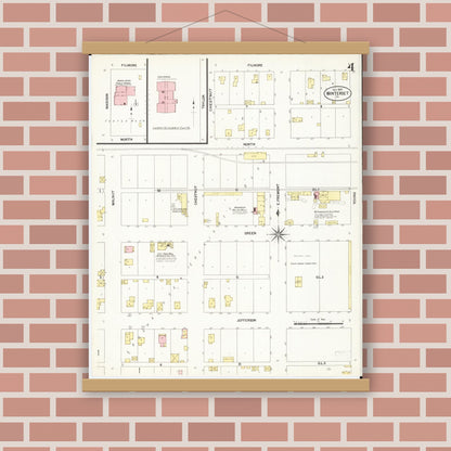 Old map wall art mockup — magnetic wood frame on brick wall — Sanborn Fire Insurance Map from Winterset, Madison County, Iowa (1907), Sheet #0004