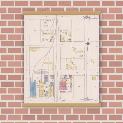 Old map wall art mockup — magnetic wood frame on brick wall — Sanborn Fire Insurance Map from Marysville, Yuba County, California (1921), Sheet #0003