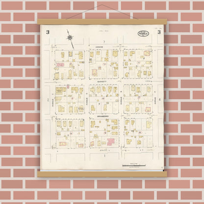 Old map wall art mockup — magnetic wood frame on brick wall — Sanborn Fire Insurance Map from Humble, Harris County, Texas (1940), Sheet #0003