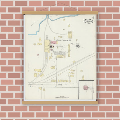 Old map wall art mockup — magnetic wood frame on brick wall — Sanborn Fire Insurance Map from Saint Ignace, Mackinac County, Michigan (1890), Sheet #0006