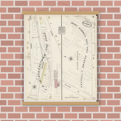 Old map wall art mockup — magnetic wood frame on brick wall — Sanborn Fire Insurance Map from Michigan City, La Porte  County, Indiana (1884), Sheet #0006